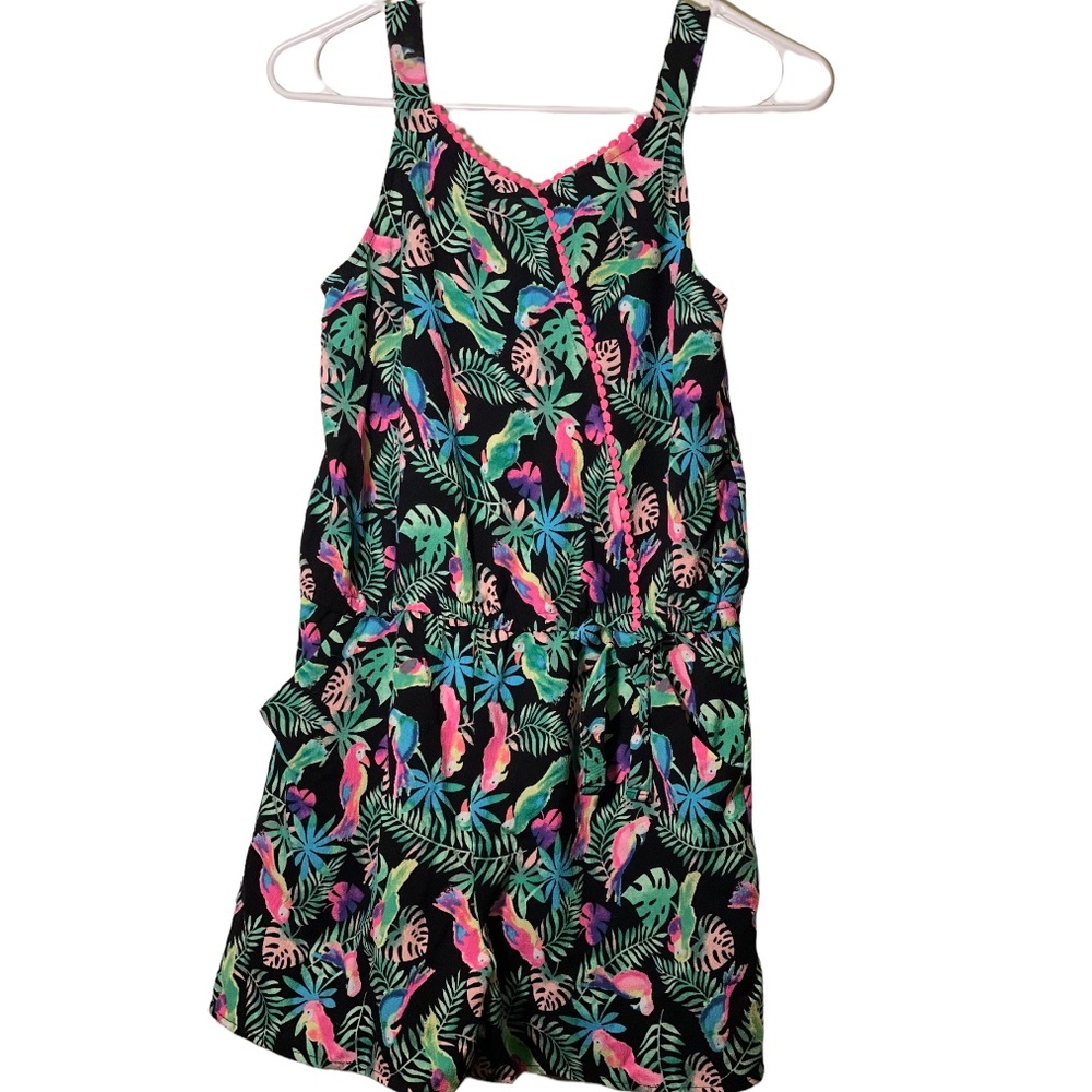 Girls size 10/12 Plus black Romper with tropical print